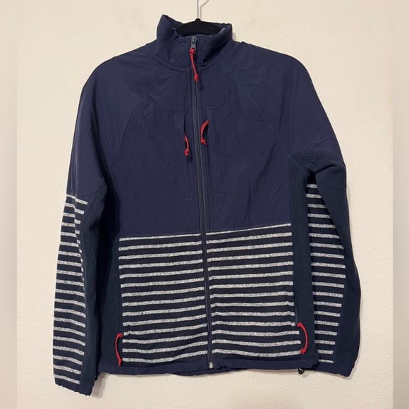 J Crew Nordic fleece blue grey stripe full zip jacket size XS - Picture 1 of 9
